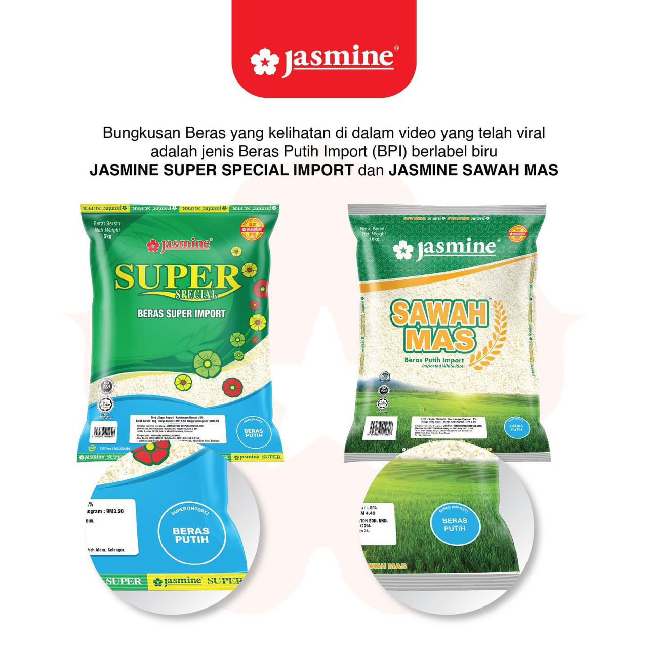 Jasmin nafi tukar beras, sebaliknya hanya ganti kampit pecah, berhabuk