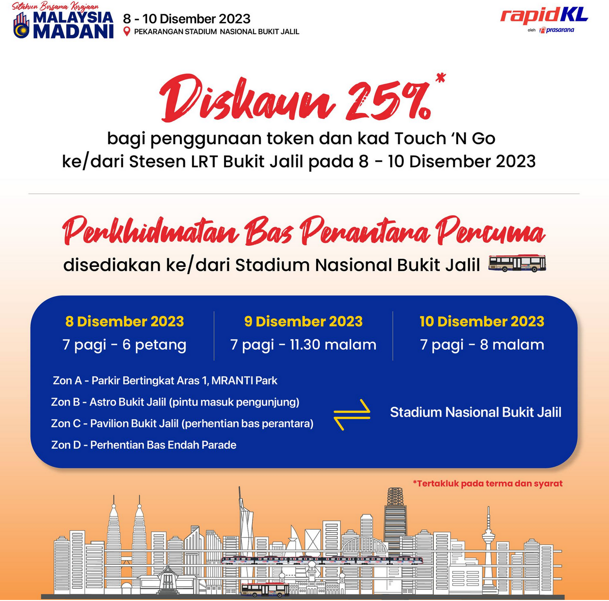 Prasarana tawar diskaun 25% sempena Program Setahun Bersama Kerajaan Madani