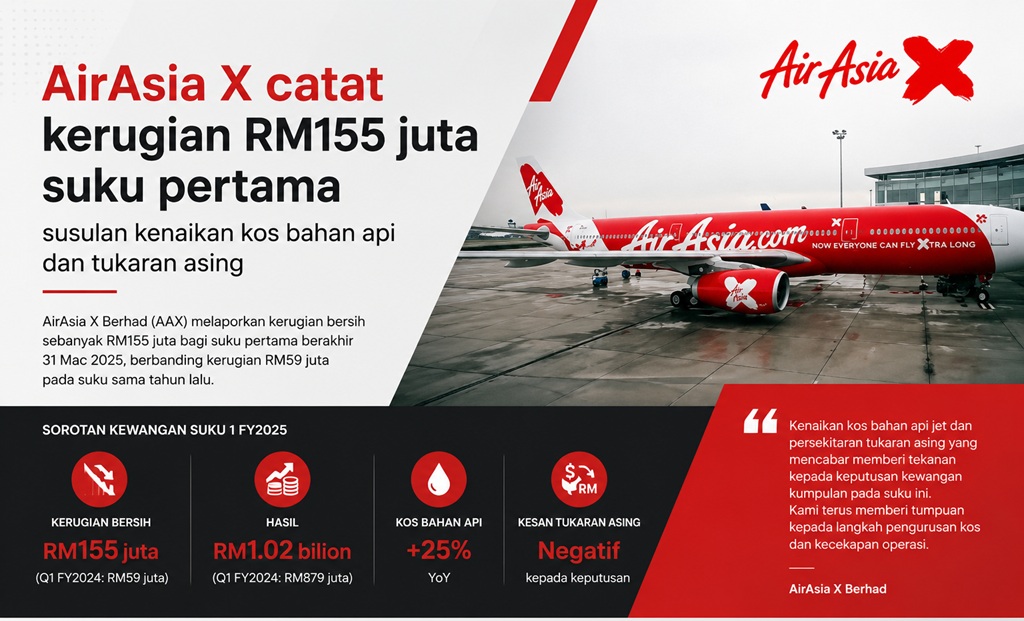 AirAsia X catat kerugian RM155 juta suku pertama susulan kenaikan kos bahan api dan tukaran asing